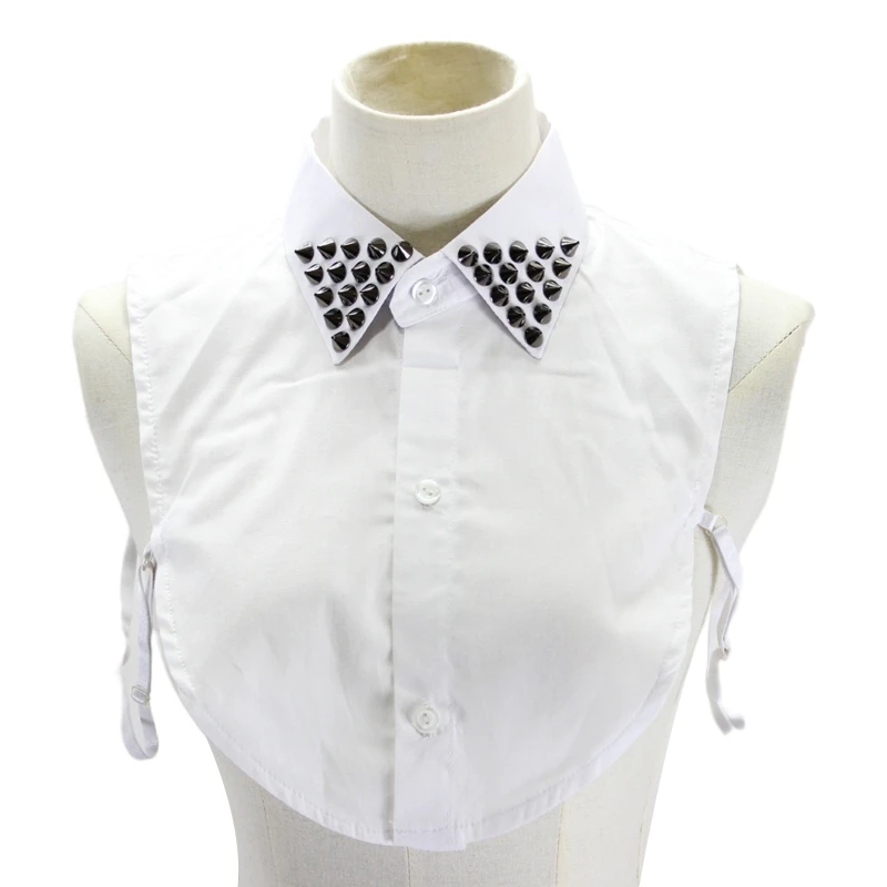 

Punk Style Spiked Studded Fake Collar Button Detachable Lapel White Half Shirt 649C