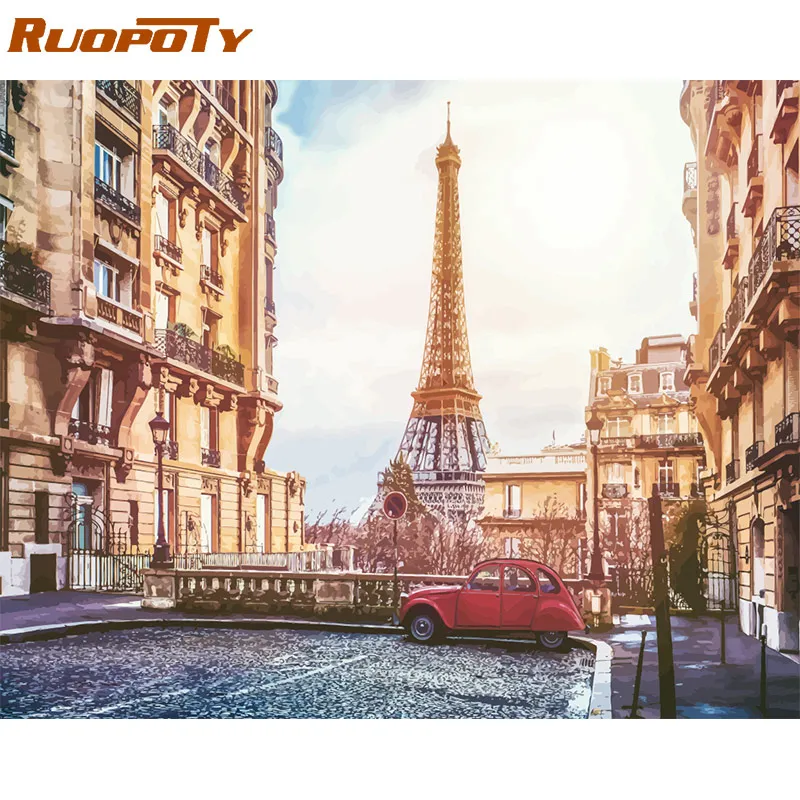 

Oil Painting On Canvas Paris Landscape Handmade Frame DIY Kits Picture By Numbers For Adults Color Drawing Home Decortion Art