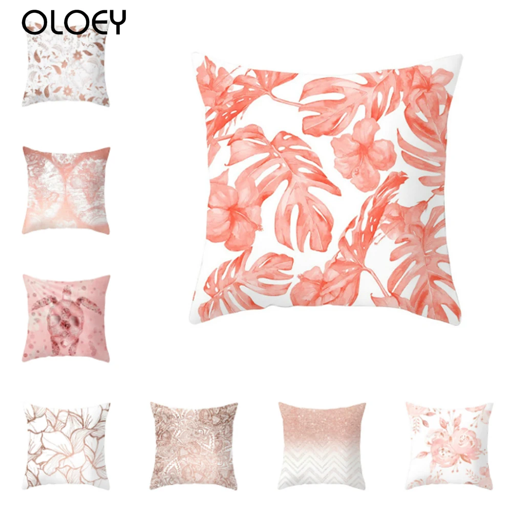 Polyester Pillow Cover Rose Gold Geometric Flower Glitter Sofa Decor Cushion 45x45cm | Дом и сад