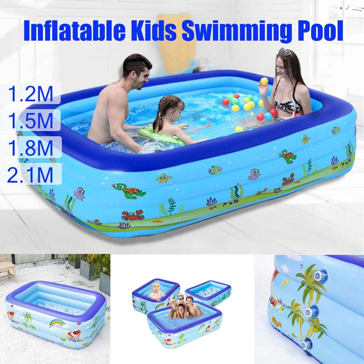 1.2-2.1M enfants piscine gonflable haute qualité enfants usage domestique pataugeoire grande taille gonflable carré piscine et pompe