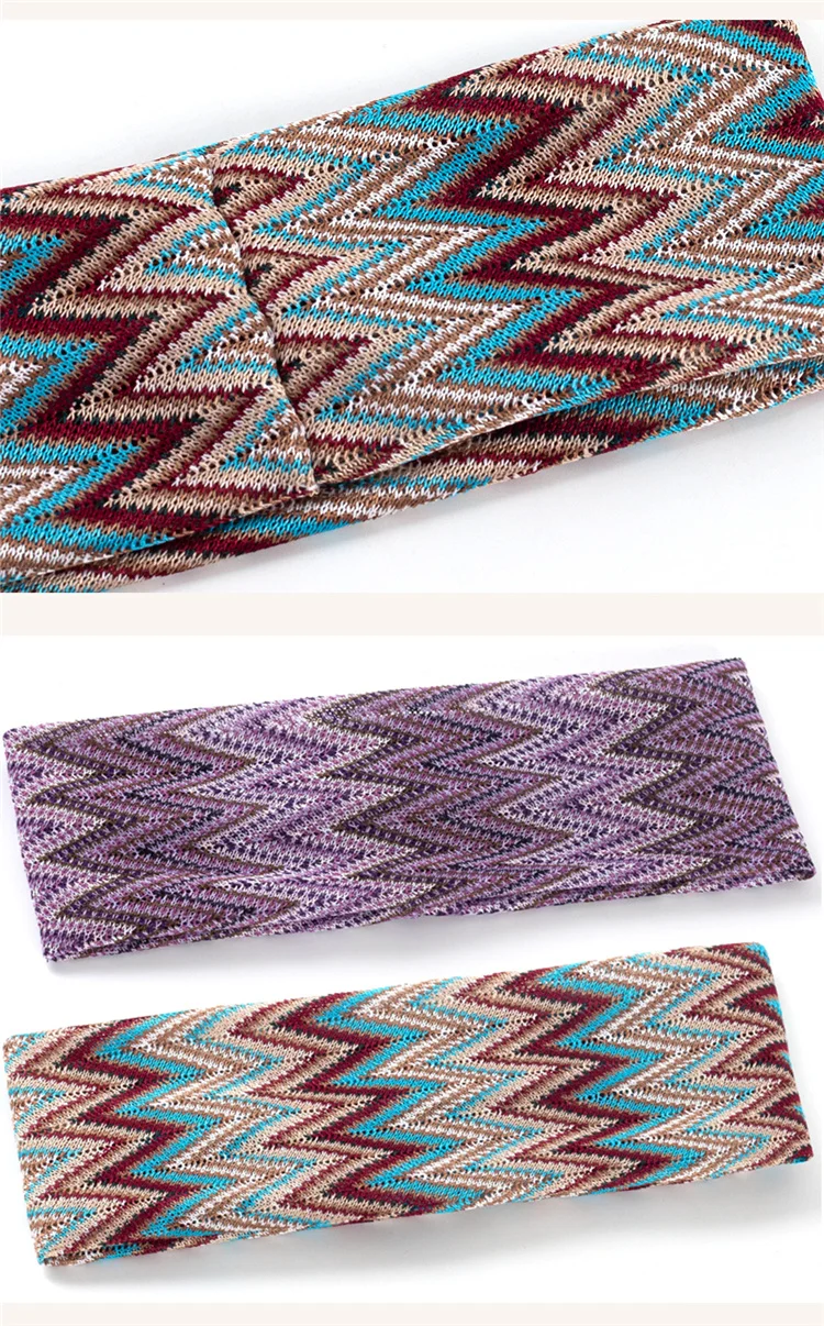 Geebro Bohemia Gestreiftes Damen-Stirnband, handgefertigt, Outdoor-Haarband, modisch, mehrfarbig, Haarschmuck für Frauen, geknoteter Kopfschmuck – Detail 5