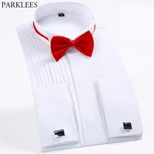 Мужская черная приталенная рубашка с французскими запонками, смокинг с длинным рукавом, свадебные мужские рубашки с французскими манжетами 4XL