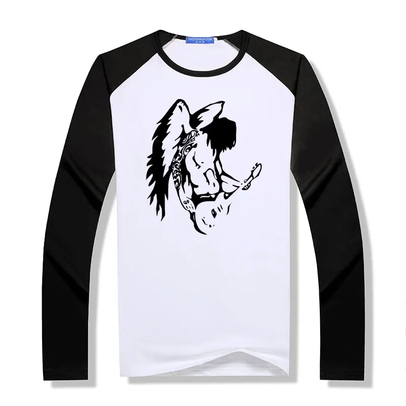 

New cool angel guitar T Shirt Mens music funny Long Sleeve Men raglan T-Shirt Modal Men Fashion O Neck Tees Top