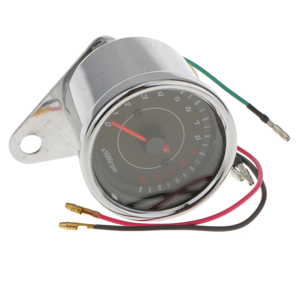 Universal Metal Motorcycle Tachometer Gauge 0-13000RPM Silver