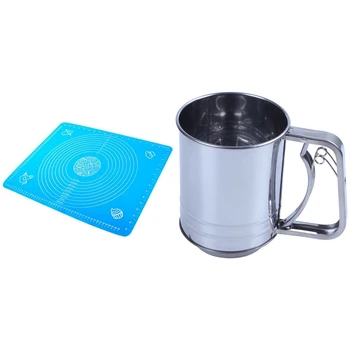 

1Pcs Pastry Sheet Non-Stick Silicone Mat 50 x 40Cm & 1Pcs Sieve Stainless Steel Flour Sieve Cup Type Dessert Tools