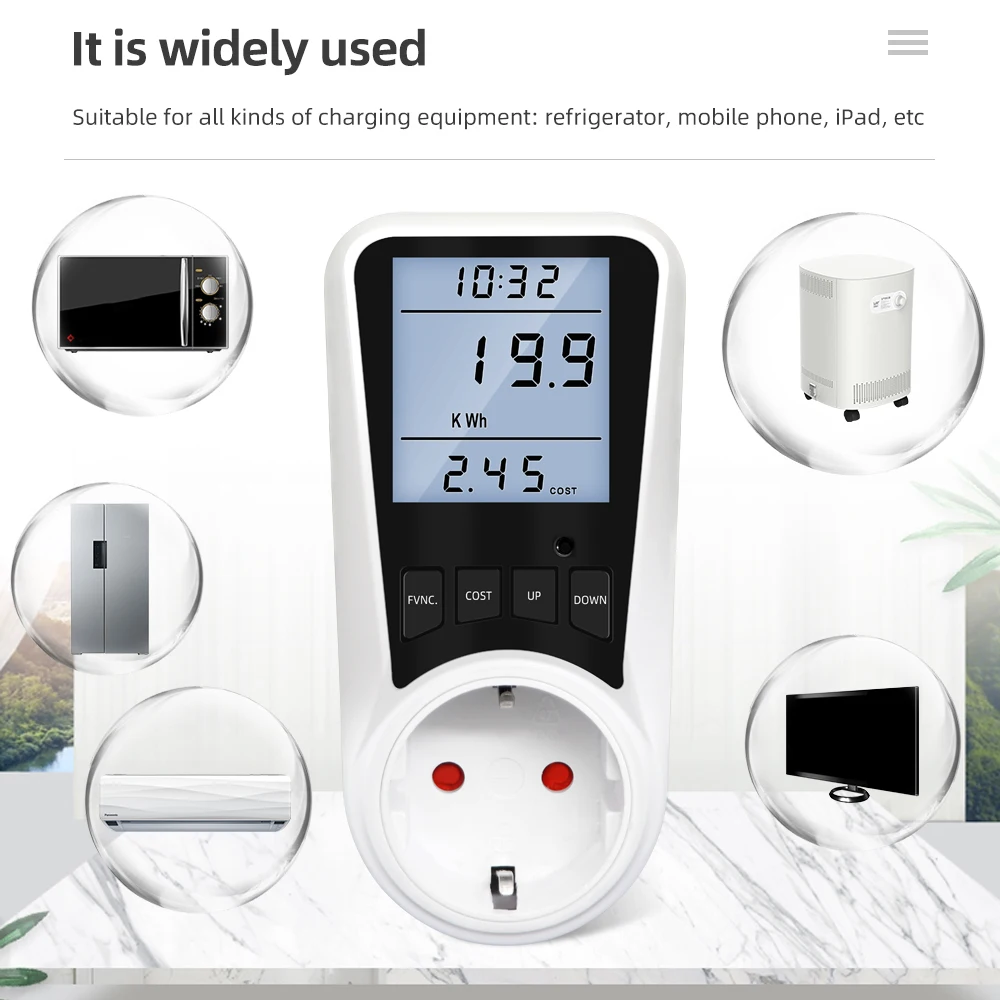 Power Meter Digital Wattmeter AC Energy Socket Electricity Usage Monitor Socket Kilowatt Wattage Voltage Meter with Backlight