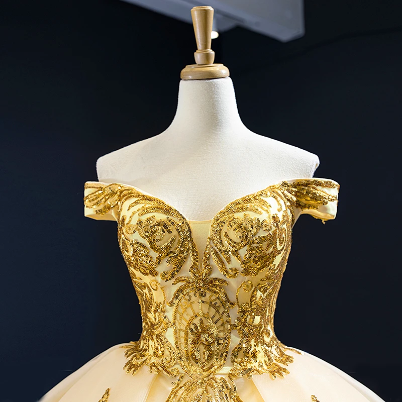 Robe De Soiree, роскошное бальное платье с открытыми плечами, свадебное платье, Аманда новиас, Абито-да-споса, блестящее Золотое свадебное платье цвета шампанского