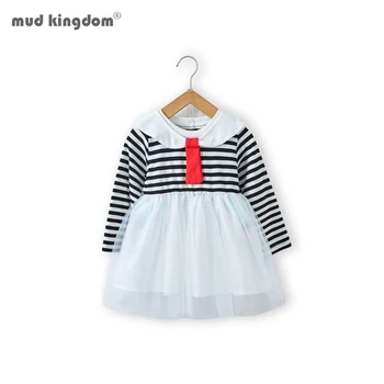 

Mudkingdom Girls Dress Bee Pattern Autumn Kids Princess Dress Striped Party Dress Spring Preppy Style Dress