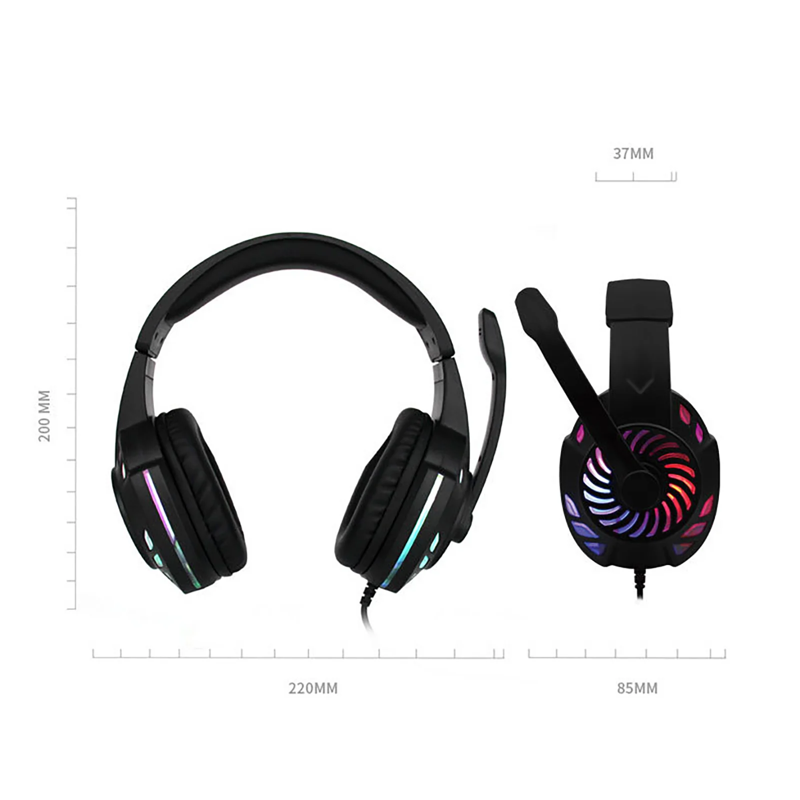 USB Wired LED Luminous Stereo Sound Headset Gaming Headphone with Microphone