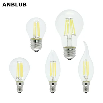 

ANBLUB E27 E14 Glass LED Filament Bulb Dimmable 2W 4W 6W 8W Vintage Edison Candle Light Replace Halogen Lamp For Chandelier
