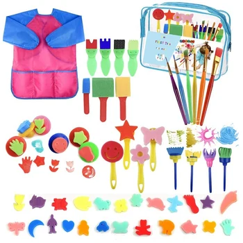 

52 Pcs Sponge Paint Brushes Kits Painting Brushes Tool Kit for Kids Early DIY Learning Include Pattern Set,Apron, Etc