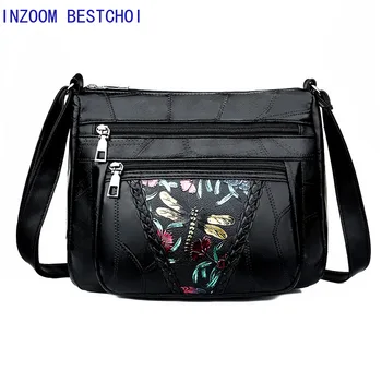 

Genuine Leather Shoulder Bags Dragonfly Print Bag for Women Ladies Crossbody Bags Luxury Designer Female Handbag 2019 New