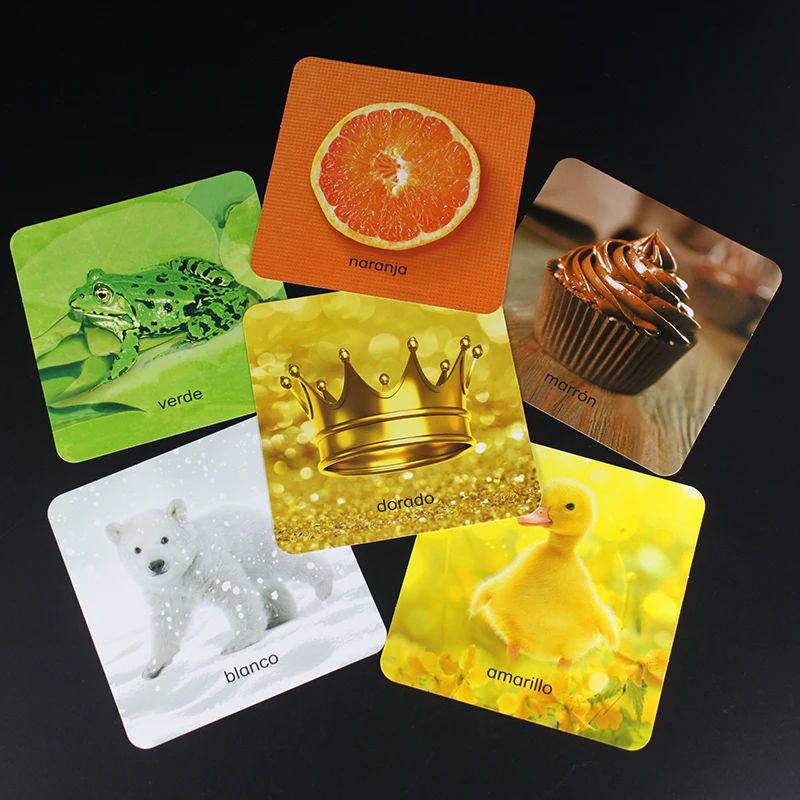 10 Style Kids Learning Spanish Frutas/Animales/Verduras Tarjetas Cognitive FlashCards Montessori Educational Card For Children 5