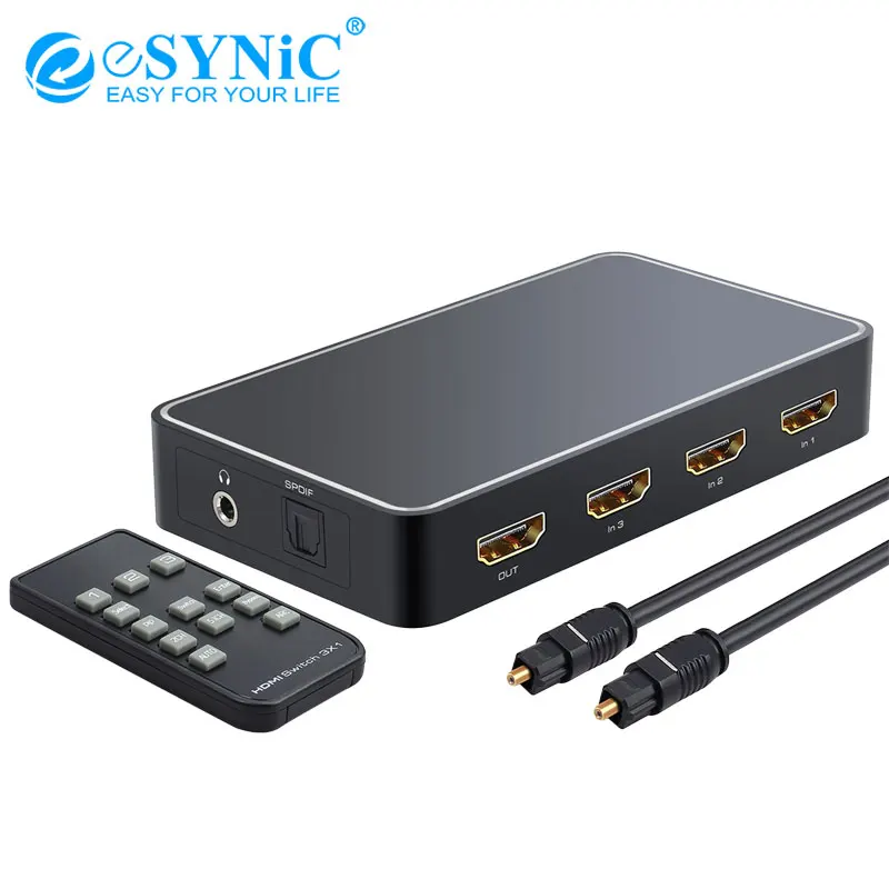 ESYNiC 3 порта HDMI переключатель с аудио экстрактором PIP к оптический TOSLINK SPDIF