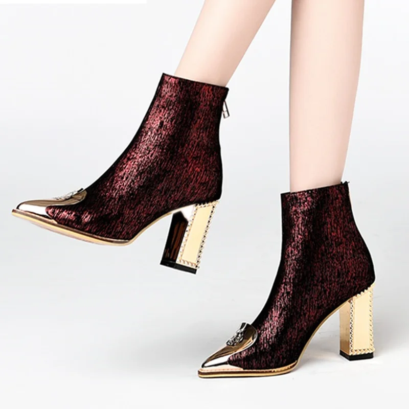 

Short Boots Women's 2020 New Rough Heeled High HeelEd Boots Women's Spring/Autumn Single Retro Pointed Martin Women's British