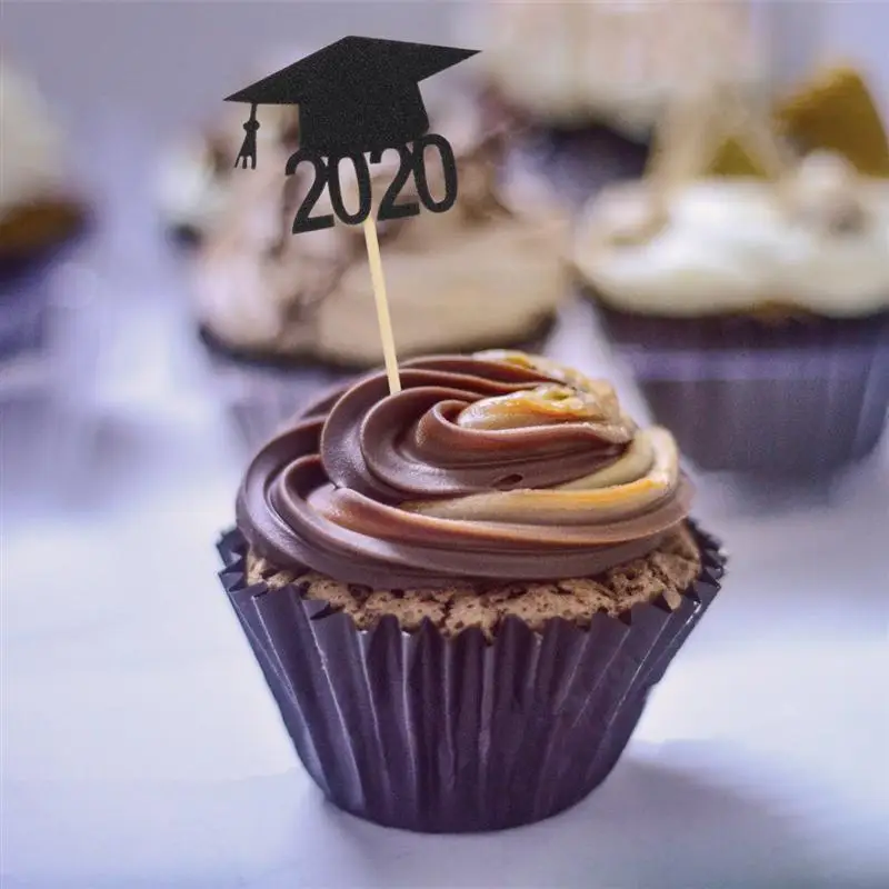 10pcs Bachelor Hat Cupcake Toppers Insert Card 2020 Graduation Party Decor SK 