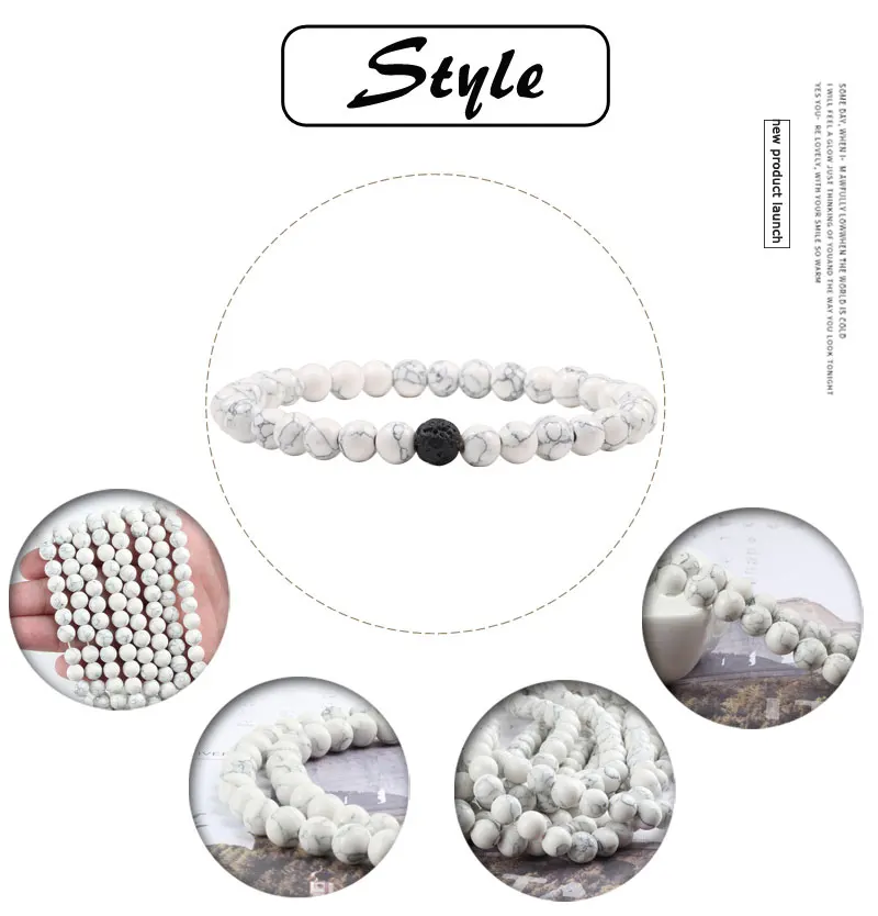 Тренд 6 мм Мужские натуральные эластичные бусины браслет и браслеты целебная Йога молитва ювелирные изделия Аксессуары для женщин Спорт оптом подарок