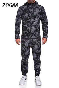 

ZOGAA 2020 Explosion Style 3D Striped Floral Print Zip Hip Hop Sports Hooded Muscle Brother Men's Set