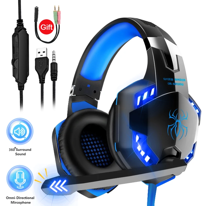 Professional Gamer Headphones LED Light Stereo Gaming Headset for PS5