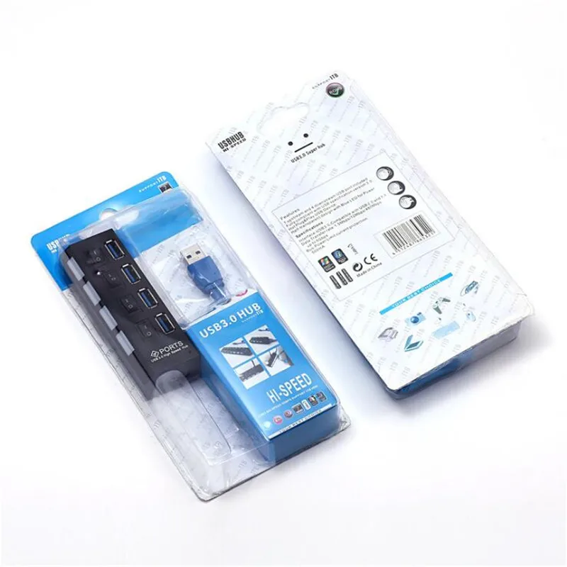 USB 3,0 концентратор 2,0 концентратор Высокоскоростной USB 4 порта сплиттеры с адаптером питания Переключатель ВКЛ/ВЫКЛ несколько разделители USB 3,0 для ПК компьютера