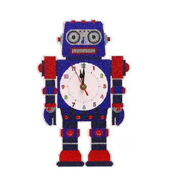 

5D Diamond Painting Cartoon Robot Clock Embroidery Kit Full Round Crystal Rhinestone Painting for Kids Mosaic Making Arts