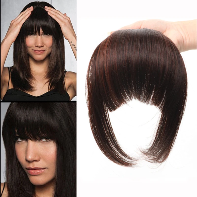 Gres Natural Straight Blunt Bangs Women Clip in Synthetic Hair Extensions Black/Brown Female Fringe Fake High Temperature Fiber | Шиньоны и