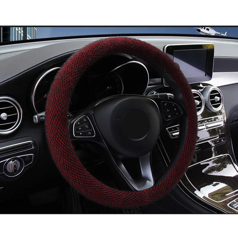 Зимний автомобильный нескользящий плюшевый теплый мягкий чехол на руль чехол Comfortable37-38CM отличное качество изготовления - Название цвета: Black Red