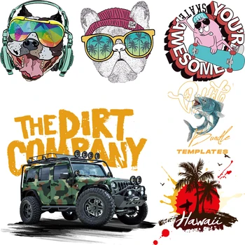 

Fashion Car Dog Heat Transfer Sticker Patches for Clothing DIY Iron On Letter Clothes Transfert Thermocollants T-shirt Printed