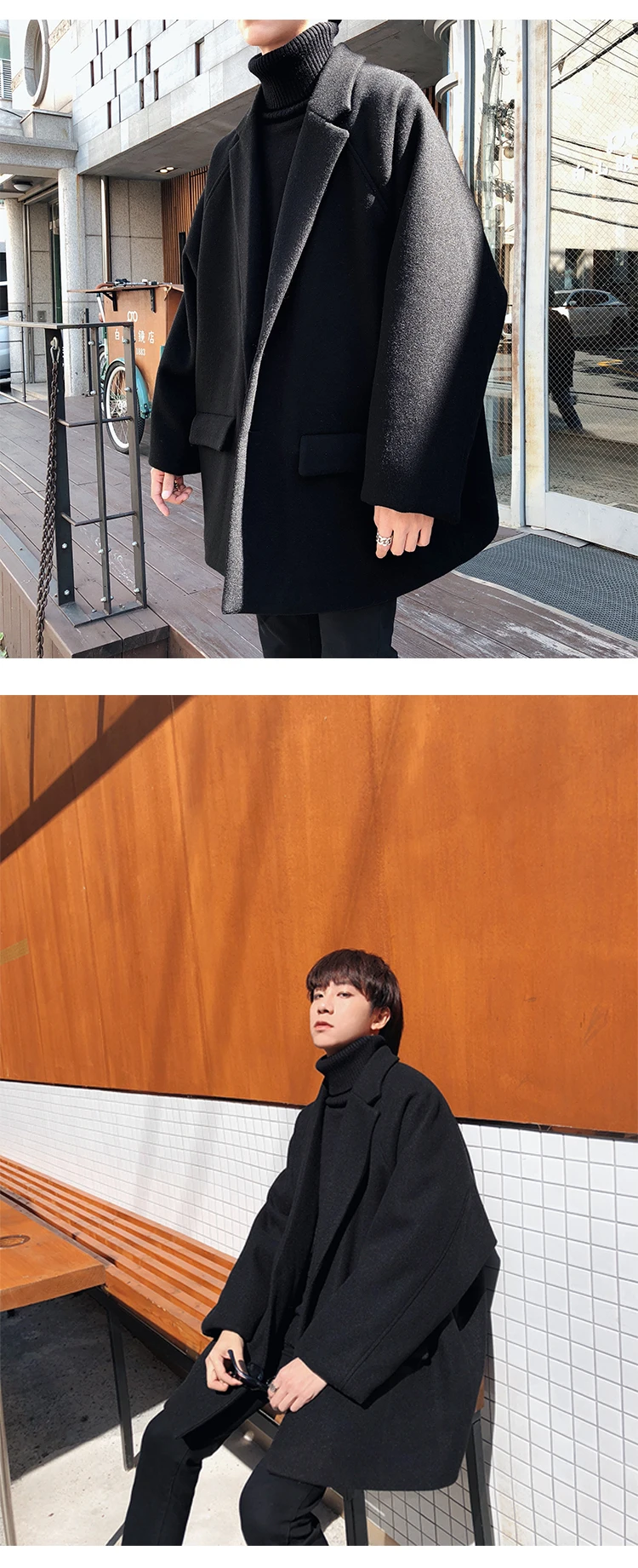 Осеннее и зимнее Новое корейское мужское свободное однотонное повседневное длинное шерстяное пальто в европейском и американском стиле