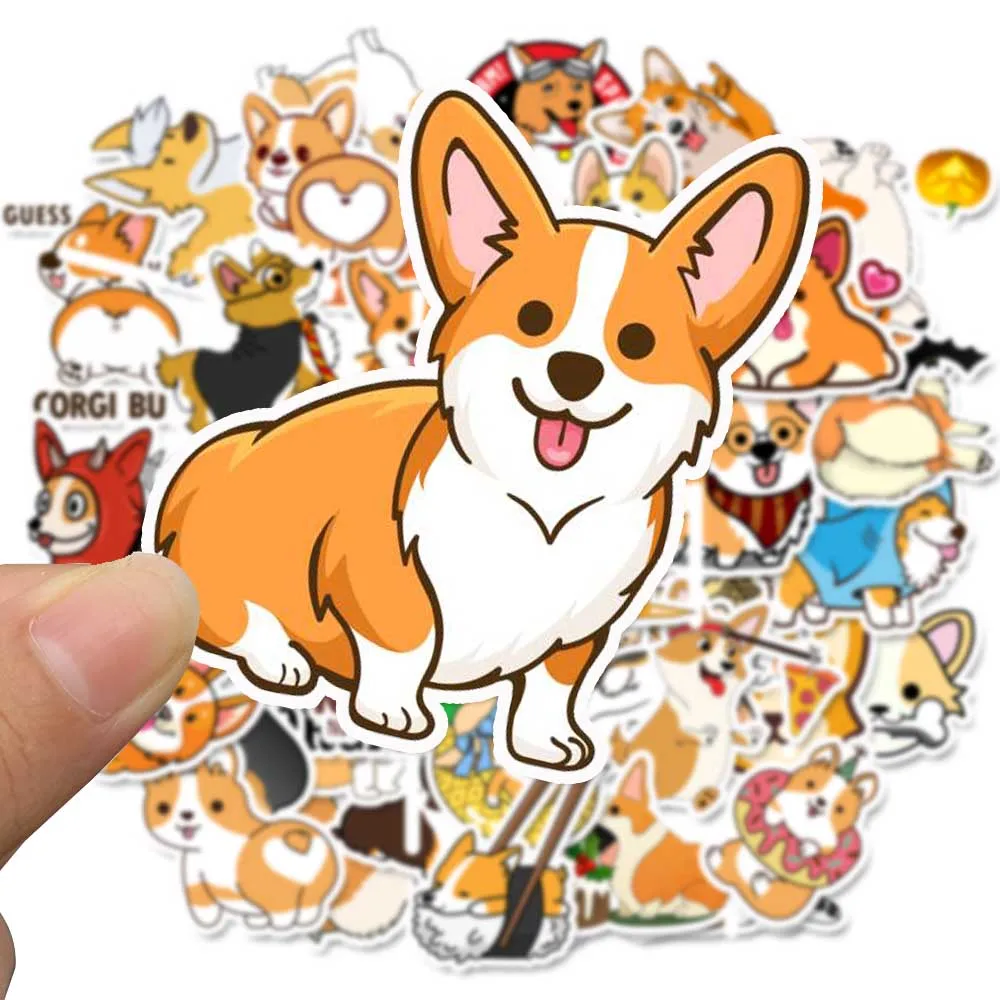 TD ZW 50pcs Pet Corgi Dog Stickers Cute Cartoon Stickers On Lptop Cup Water Bottle Luggage Phonecase DIY Stickers Animal Sticker