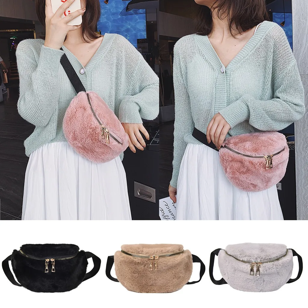 

OCARDIAN Waist pack Faux fur winter plush chest bag diagonal cross bags Waist bag crossbody bags for women bolso cintura S16