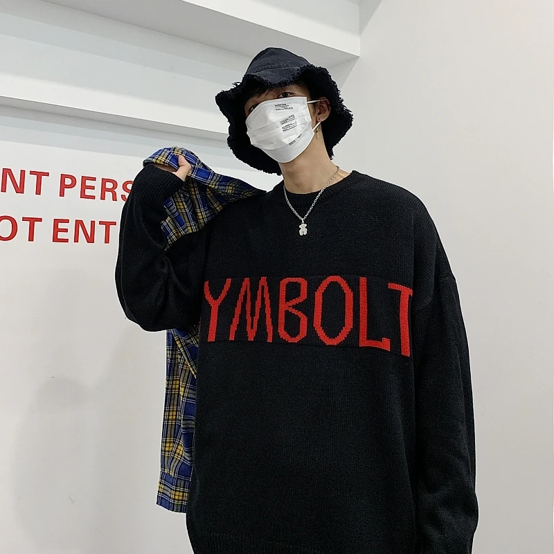 New autumn/winter slimming students pure color cotton sweater loose casual round collar personality youth men's wear