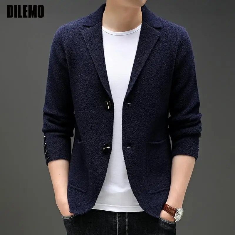 Top Grade New Brand Fashion Knit Blazer Mens Top Cardigan Slim Fit Sweater Autum Winter Casual Coats Jacket Mens Clothes 2023