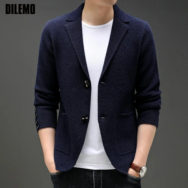 Üst sınıf yeni marka moda örgü Blazer erkek üst hırka Slim Fit kazak tortum  kış rahat mont ceket erkek giysileri 2023|Ceketler| - AliExpress