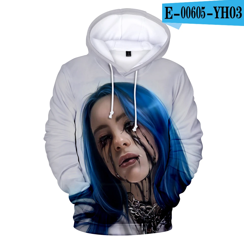 3D Billie Eilish, 3D толстовки для мужчин и женщин, модные 3D толстовки в стиле хип-хоп, повседневные толстовки в стиле Харадзюку, толстовки с американским певцом Billie Eilish, толстовка с принтом - Цвет: 3D