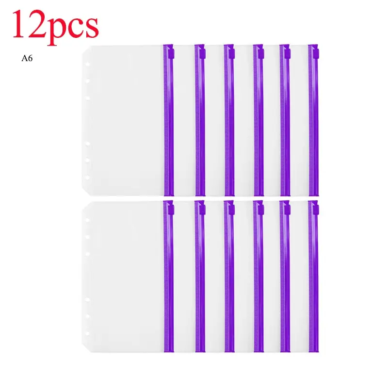 Carpeta de archivo con cremallera de PVC A6, bolsas traslúcidas para documentos de hojas sueltas, para cuaderno de 6 anillos, 106x170mm, 12 Uds.