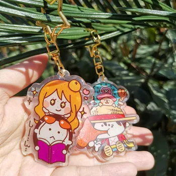 

Japan Anime ONE PIECE Robin Luffy Chopper Nami Cosplay Cartoon Keychain Acrylic Figure Keyring Q Type Bag Pendant Toy