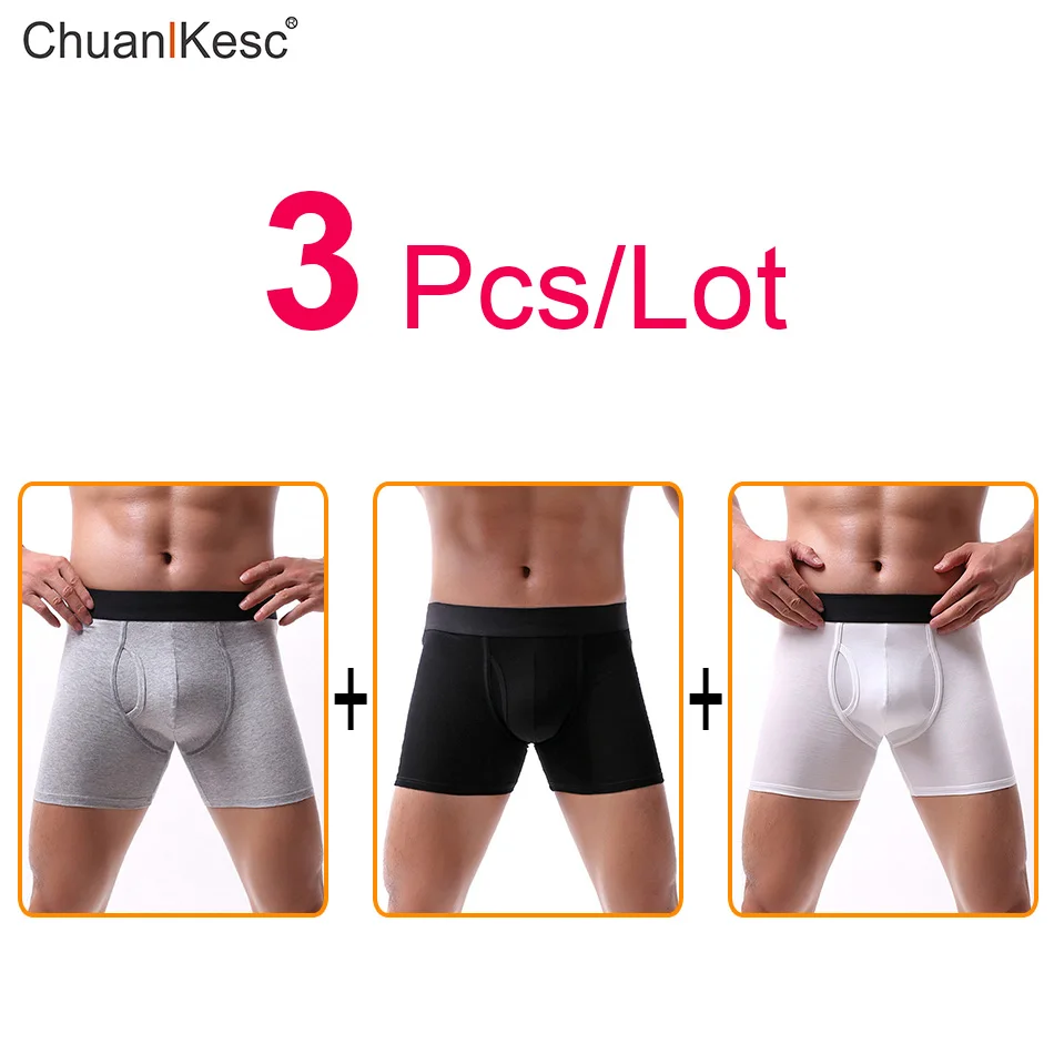 Men's Sports Underpants Large Boxer Pants Lengthen Legs To Prevent Chafing Comfortable And Breathable Long Shorts 3 Pcs/Lot