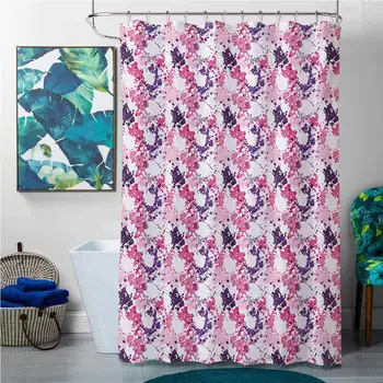 

Shower Curtains with Black Women Abstract,Paint Stains Expressionism Inspired Modern Artwork Surreal Shapes Pattern,Pink Purple