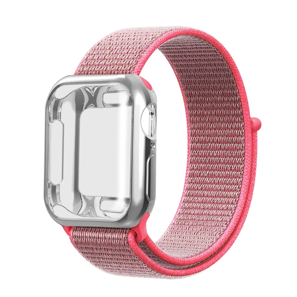 Нейлоновый ремешок+ чехол для Apple watch series 5/4/3/2/1, 42 мм, 38 мм, версия в едином положении во время занятий легкой атлетикой, ремешок для наручных часов iwatch, 40 мм 44 спортивный браслет - Цвет ремешка: Hot pink