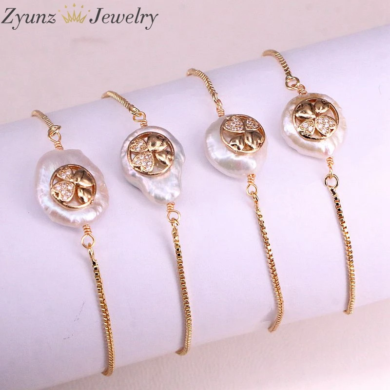 10 шт, модные женские жемчужные цветочные браслеты ювелирные изделия золото cz браслет с цирконом регулируемые ювелирные изделия