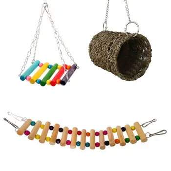 

3Pcs Parrot Cage Toy Squirrel Hamster Squirrel Hammock Bird Nest Swing Ladder