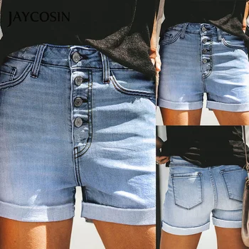

JAYCOSIN Short Femme Pull-on Distressed Denim Joggers Elastic Waist Stretch Shorts Crimping Jeans Crimping Hot Pants Casual New