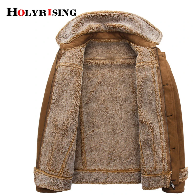 Holyrising/мужские куртки, шерстяная верхняя одежда из искусственной овечьей шерсти, шерстяная замшевая куртка с отложным воротником, теплые шорты, куртка-бомбер верблюжьего цвета, топ на молнии 18947-5