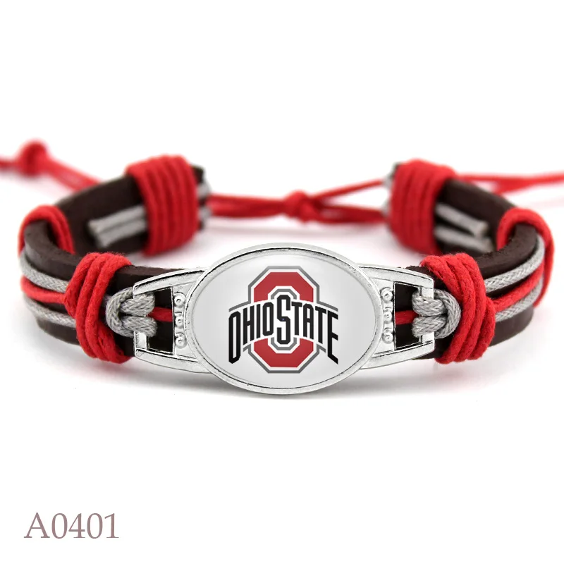 

Drop Shipping Football Ohio State Charm Genuine Adjustable Leather Bracelet Wristband Cuff 18*25mm Brown Leather Charm Jewelry