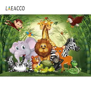 

Green Backdrop Photography Baby Cartoon Jungle Safari Birthday Party Zoo Family Shoot Customized Banner Digital Photo Background
