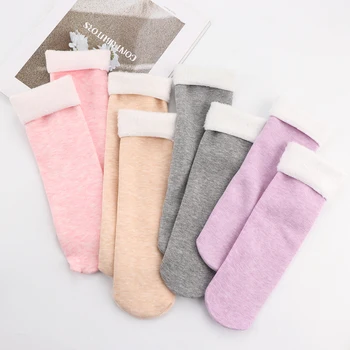 

Women Winter Warm Socks Colored Plus Velvet Thickening Cotton Socks Breathable And Sweat-absorbing Fashion Mid Sock