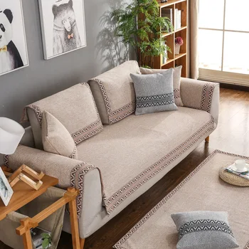 

Chinese cotton linen linen sofa cushion simple modern fabric non-slip four seasons universal solid wood cushion living room sofa