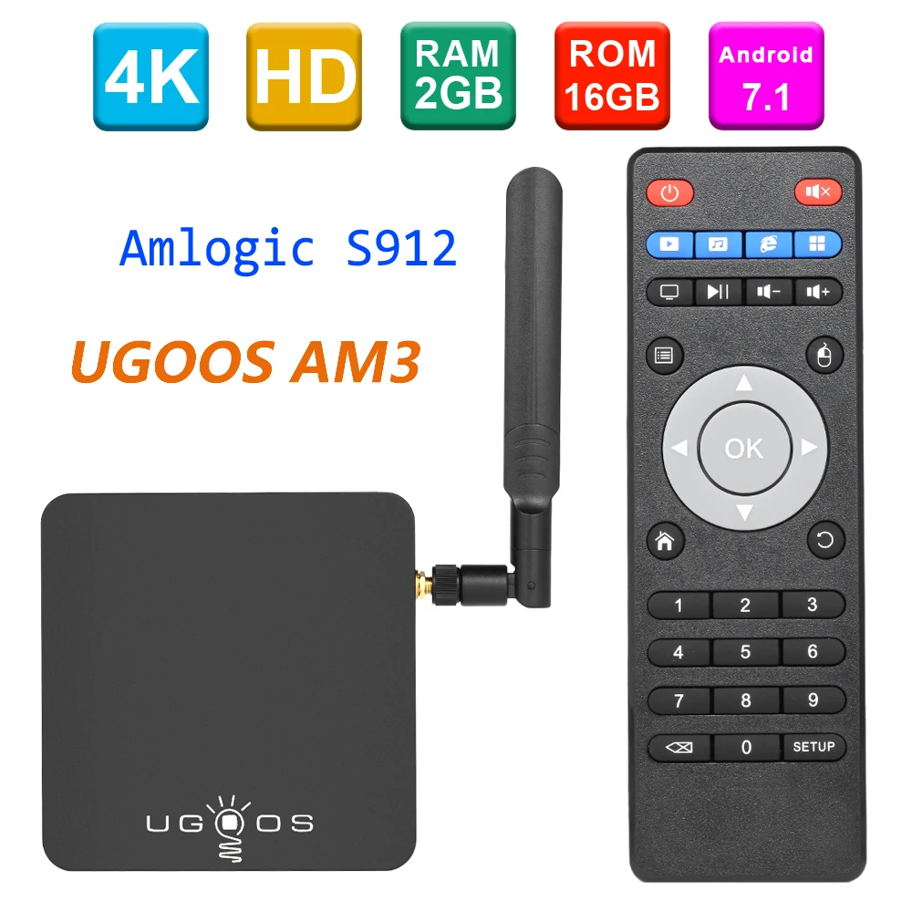 UGOOS Smart Android 7,1 ТВ приставка AM3 2 Гб 16 Гб Amlogic S912 VP9 H.265 UHD 4K HDR 2,4G и 5G WiFi и 1000M LAN DLNA HD медиаплеер