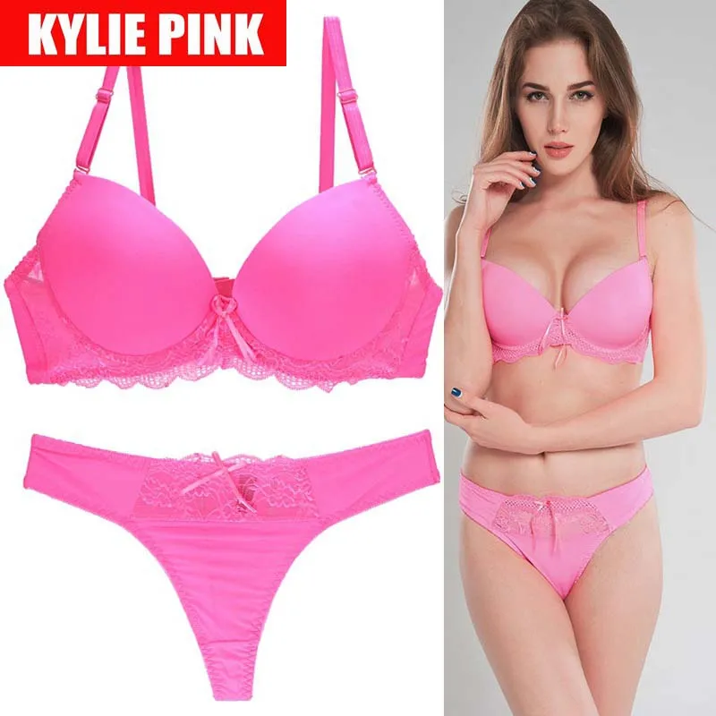 KYLIE, розовый, большой размер, сексуальные бюстгальтеры и трусики, наборы, нижнее белье для девушек, бесшовный бюстгальтер, женский дышащий бюстгальтер, стринги, комплект нижнего белья - Цвет: Розовый